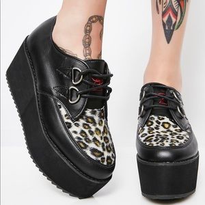 NWT DOLLS KILL black + leopard tall platform shoes